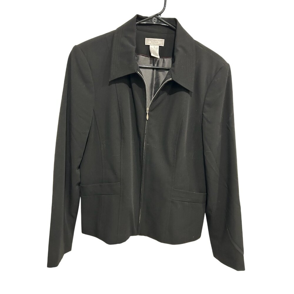 Black Worthington Works Stretch Separates Zip Up Jacket Notched Collar Sz 10